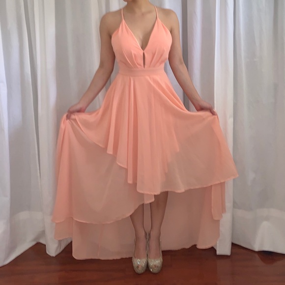 Peach chiffon asymmetrical dress - Picture 4 of 4